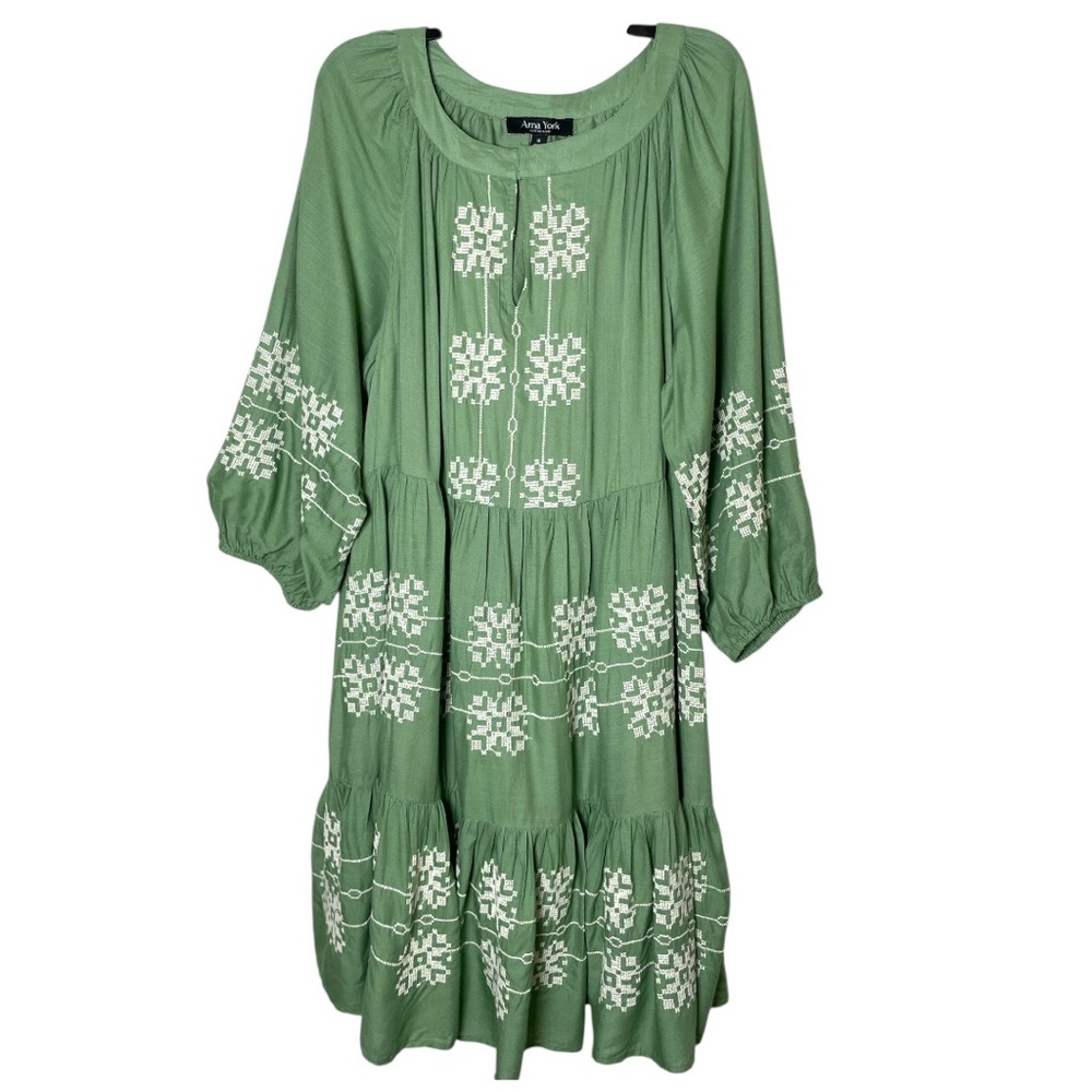 Arna York Collection Green Embroidered Midi Dress Women’s 18 Cottagecore Prairie